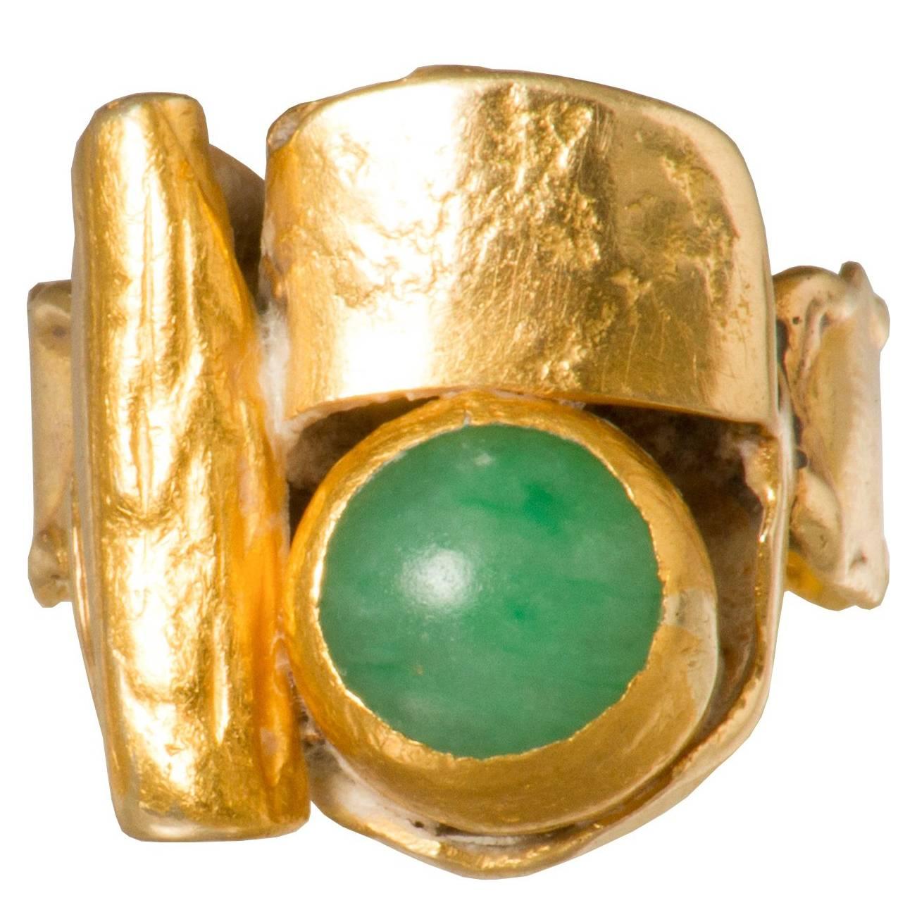 Modernist Mid Century Gold Ring with Jade For Sale
