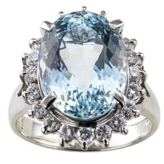 6.24 Carat Oval Aquamarine Diamond Platinum Ring