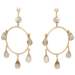 Gold and Smoky Quartz Briolette Hoop Earrings