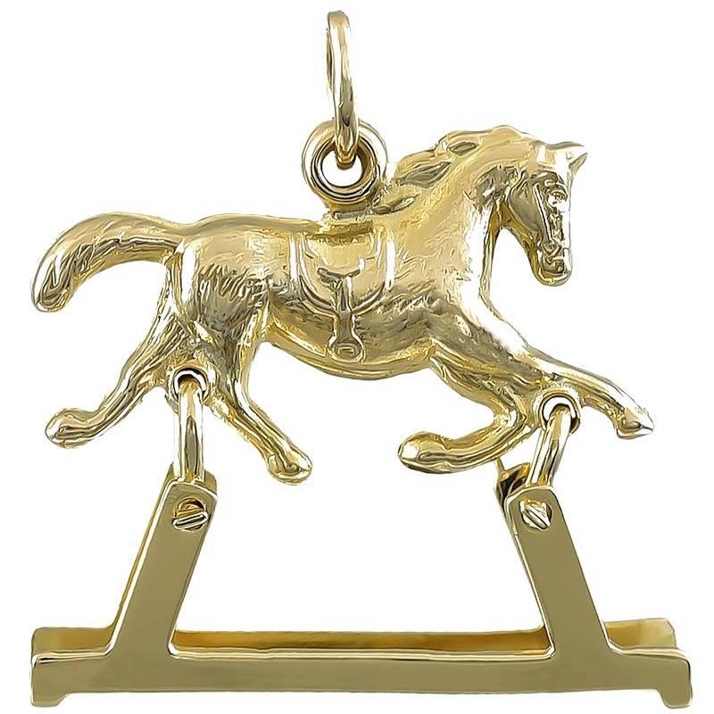 Gold Mechanical Rocking Horse Charm For Sale