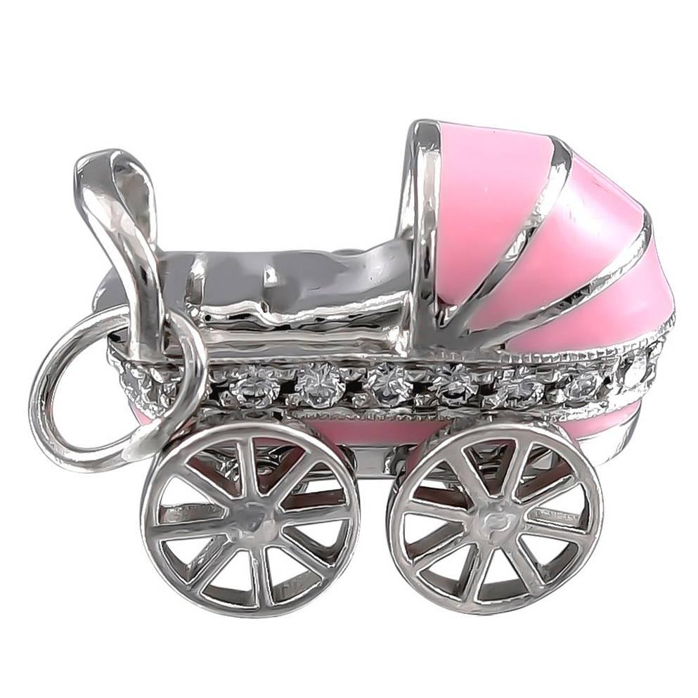 Tiffany & Co. Diamond Enamel Platinum Baby Carriage Charm