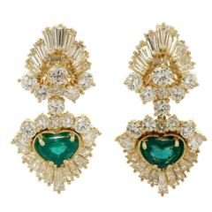 1990s 2.48 Carat Emerald and 7.05 Carat Diamond Yellow Gold Clip on Earrings 7
