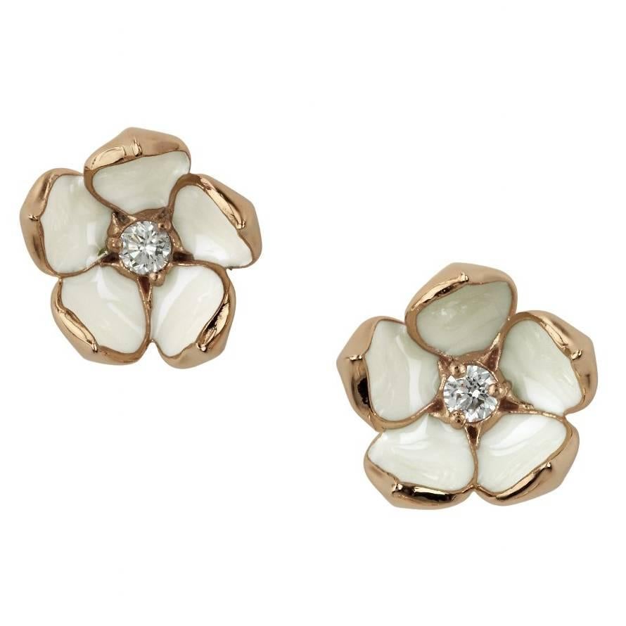 Silver Rose Gold Vermeil Cherry Blossom Stud Earrings For Sale