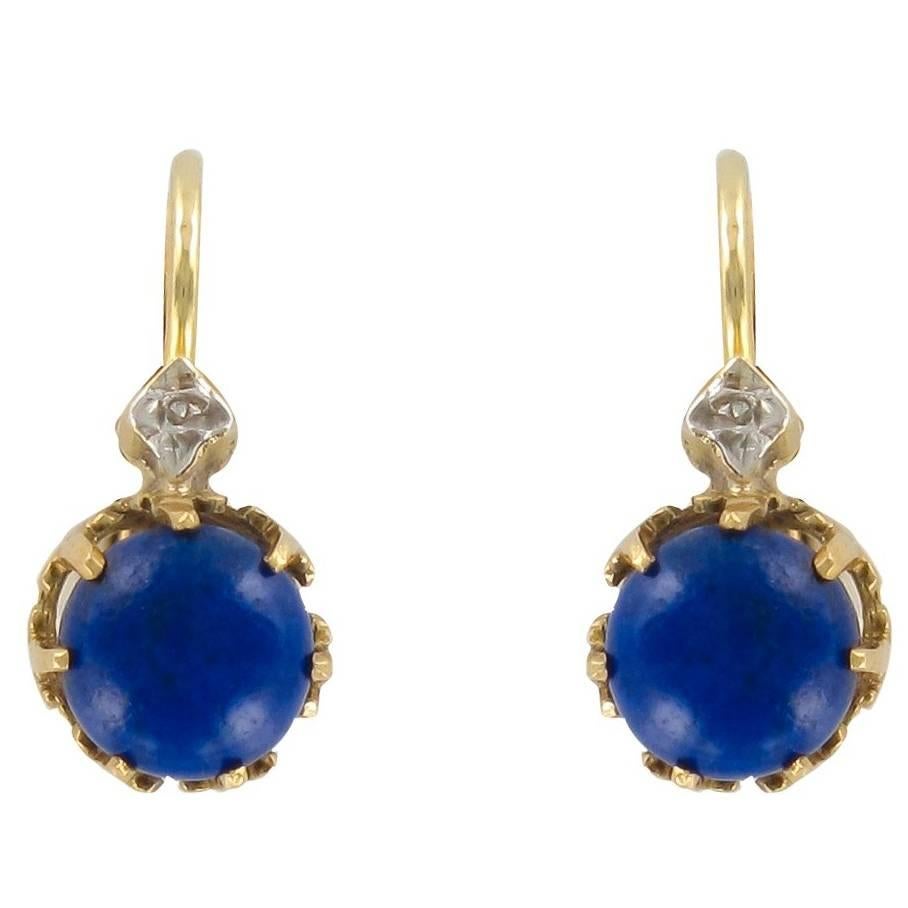 French 19th Century Lapis Lazuli Drop Earrings