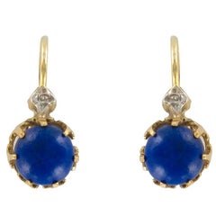 Antique French 19th Century Lapis Lazuli Drop Earrings