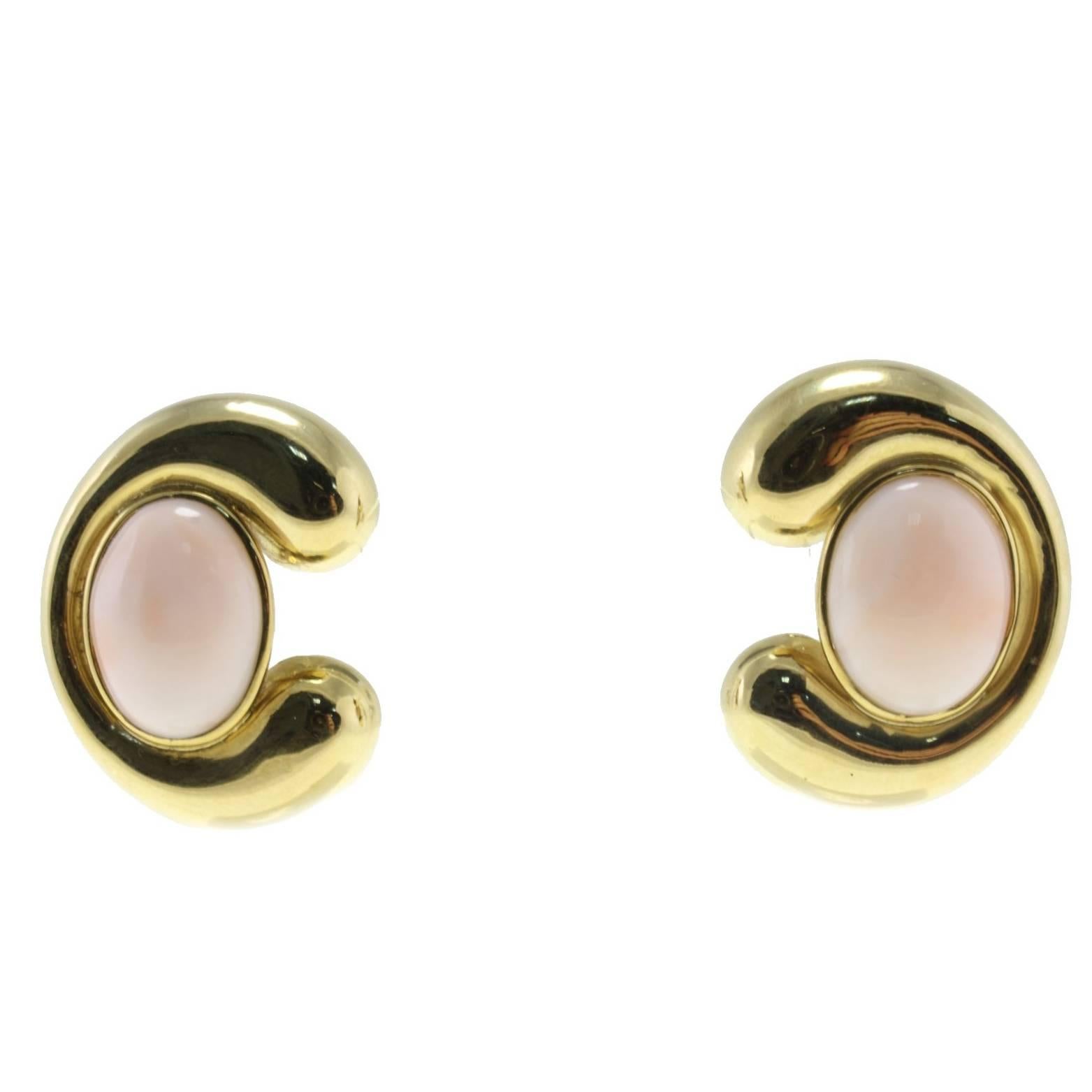 Pink Coral Buttons, 18K Yellow Gold Clip-on/Stud Earrings