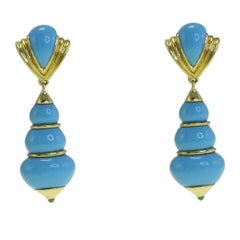 Green Tourmaline, Turquoise Gold Clip-On Earrings