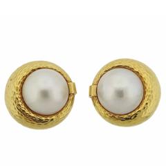Andrew Clunn Hammered Gold Pearl Earrings