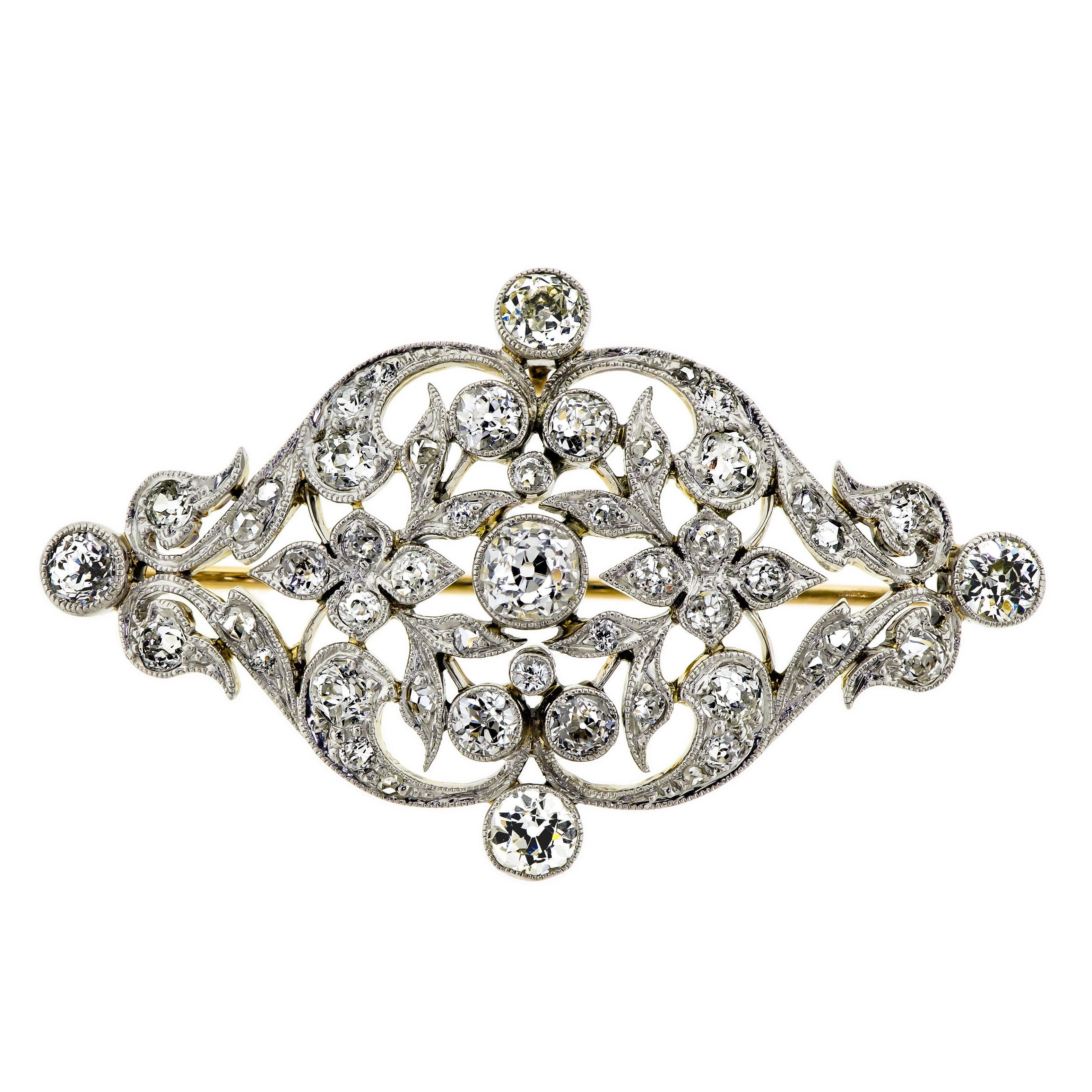 Edwardian Platinum Topped Diamond Brooch For Sale