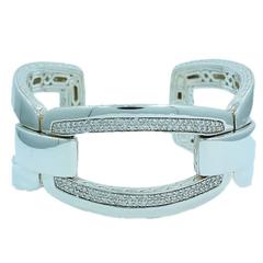 John Hardy Diamond Silver Bangle Cuff Bracelet 