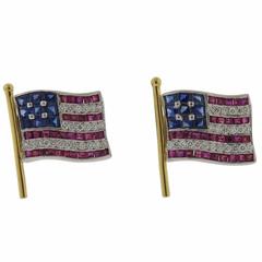 Platinum Gold Diamond Ruby Sapphire American Flag Cufflinks