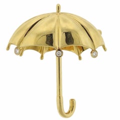 Vintage Tiffany & Co. Gold Diamond Umbrella Brooch Pin
