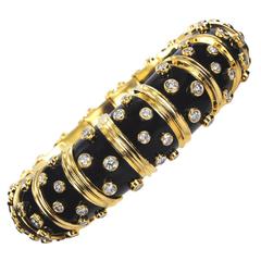 Schlumberger Paillonne Black Enamel Bangle with Diamonds 5