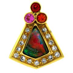 Crevoshay One of a Kind Boulder Opal, Sapphire, Spinel and Diamond Pendant. 7
