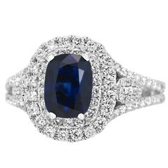 Blue Sapphire Diamond Fashion Double Halo Ring 10