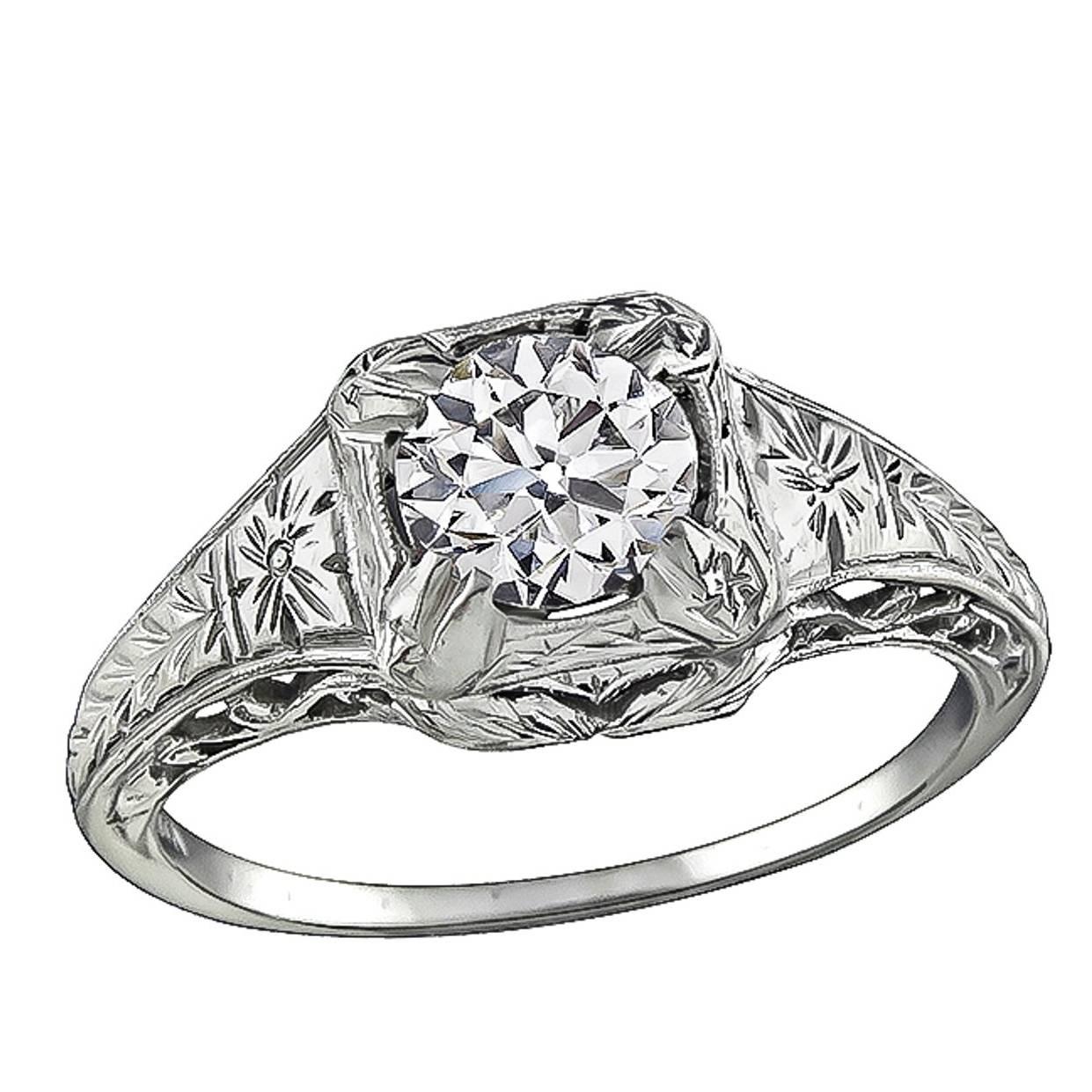 Vintage GIA Certified 0.93 Carat Diamond Engagement Ring
