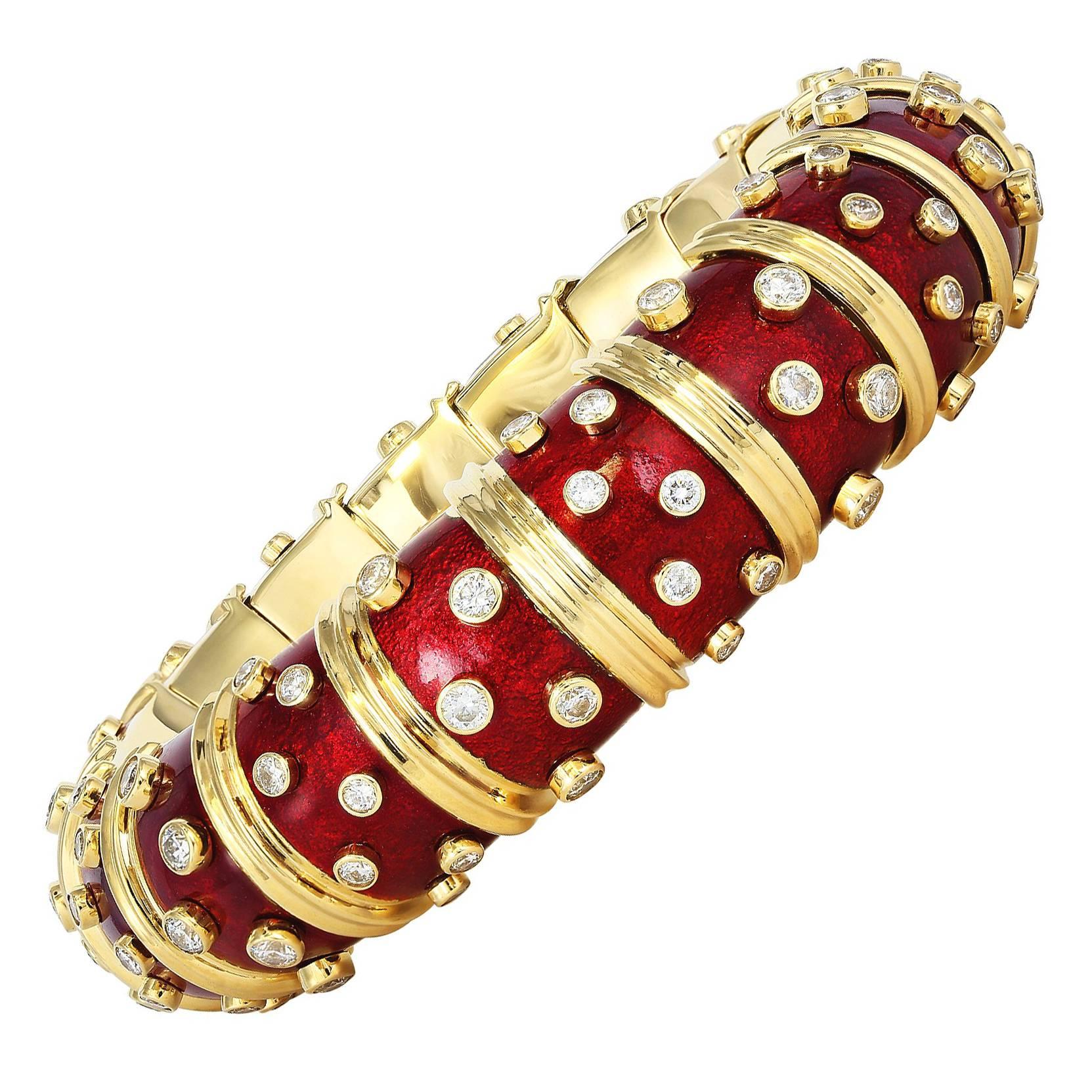 Tiffany & Co Schlumberger Red Paillonne Diamond Bangle For Sale