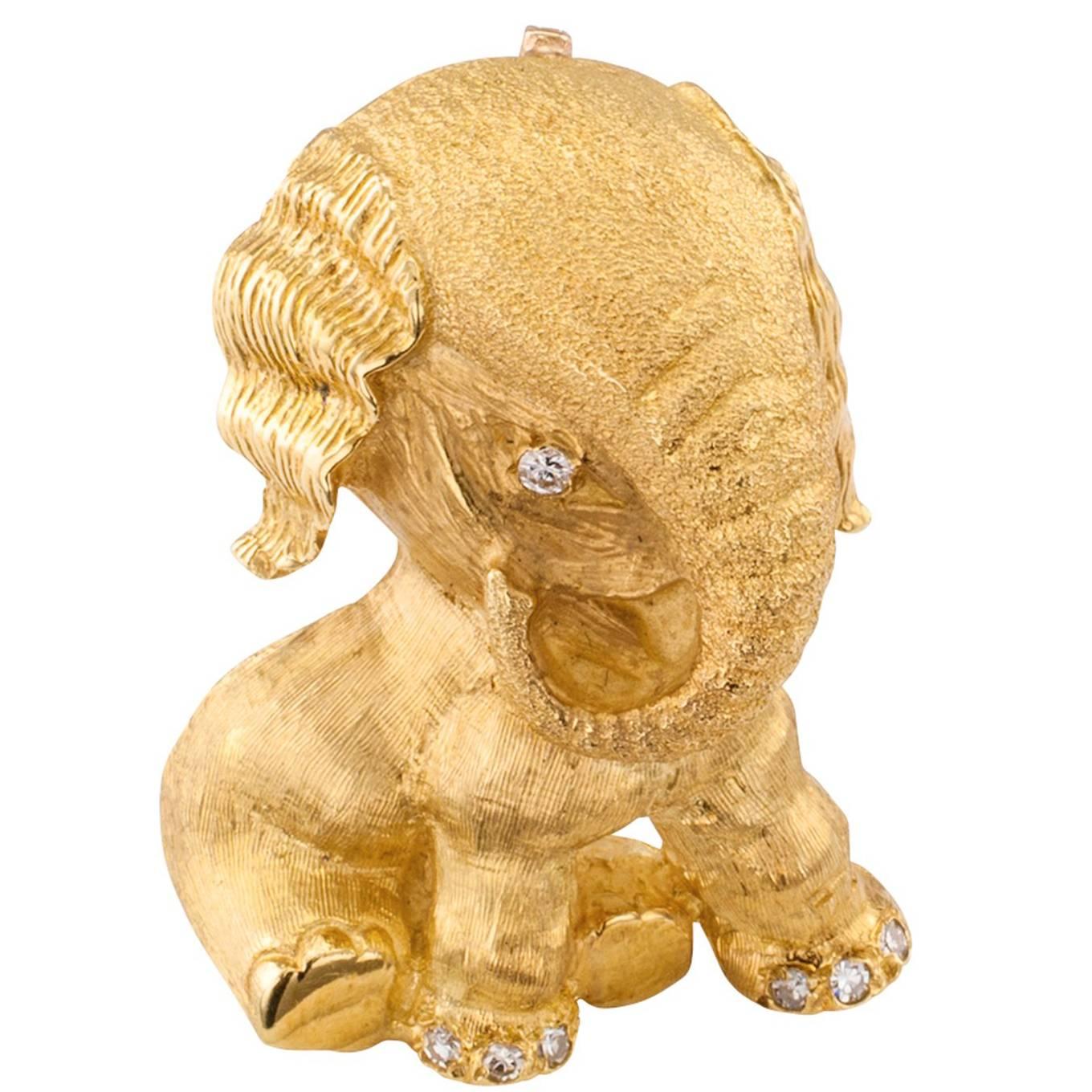 Tiffany & Co. Diamond Gold Elephant Brooch Pendant