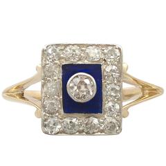 1940s Diamond and Blue Enamel Yellow Gold Cocktail Ring 6