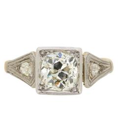 1.56 Carat Cushion Cut Engagement Ring with Set Shoulders, circa 1920s 8