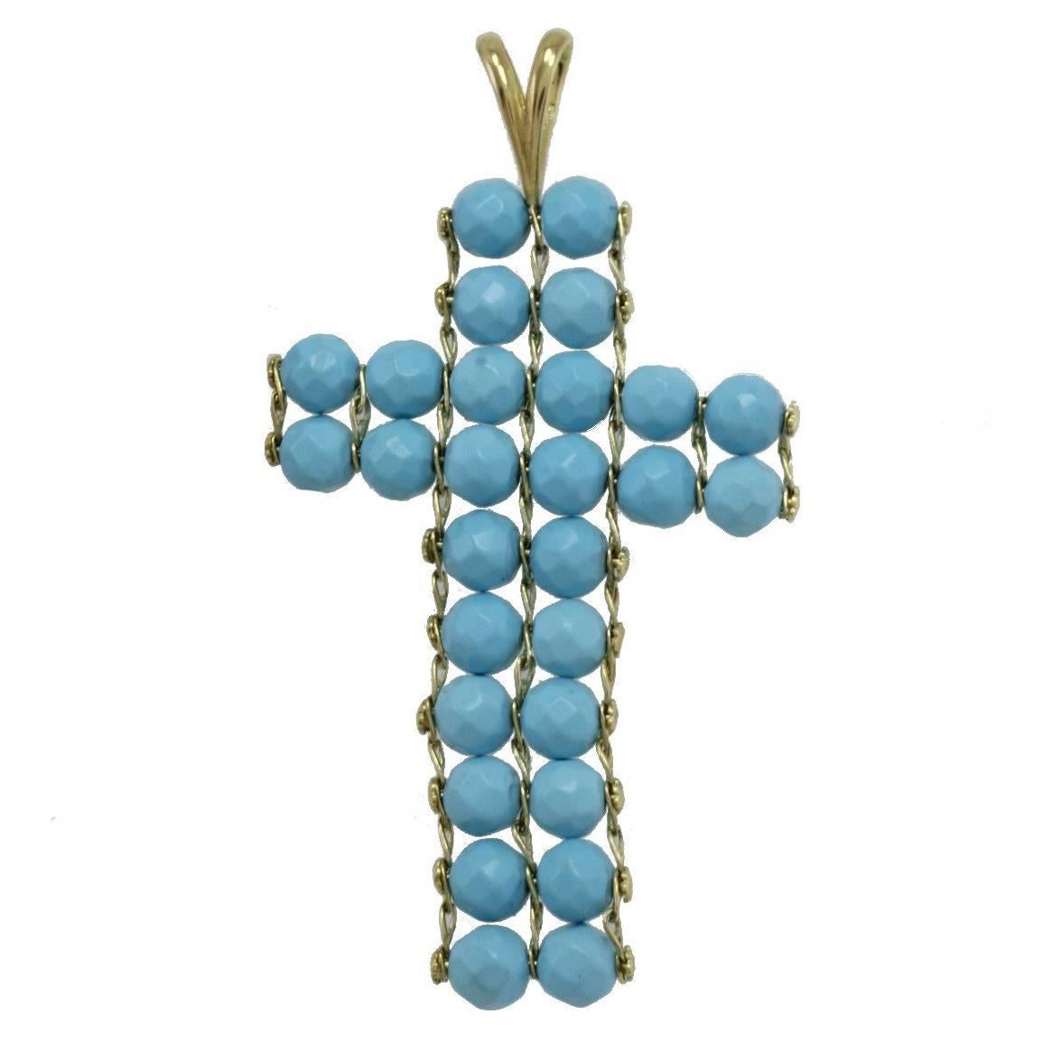 Collier pendentif turquoise pâte d'or 18 carats en vente