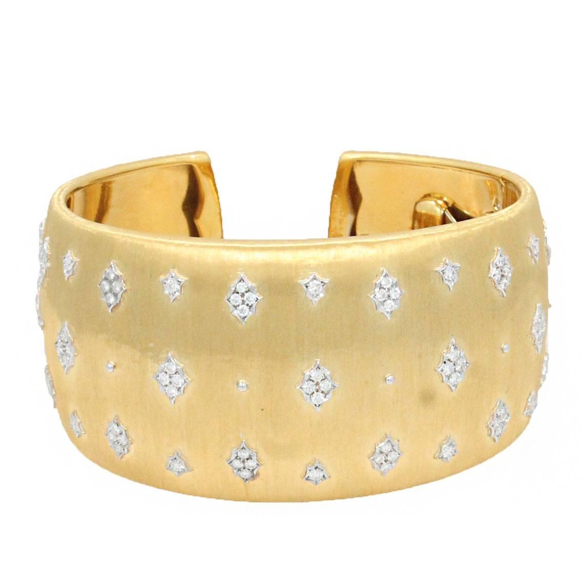 Gold Buccellati Diamond Cuff Bracelet For Sale