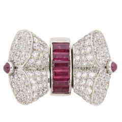 Vintage 4.00 Carat Diamond and 1.20 Carat Ruby Bow Ring, circa 1970s