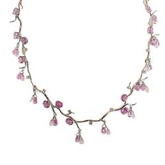 Pink Sapphire Briolette Moonstone Diamond Gold Necklace 11