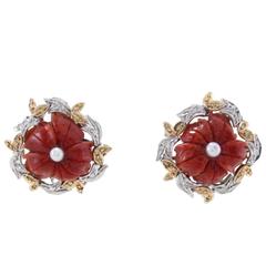 Luise Diamonds Coral Pearls Clip-On Earrings 2
