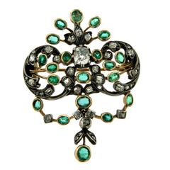 Victorian Emerald Diamond Brooch/Pendant