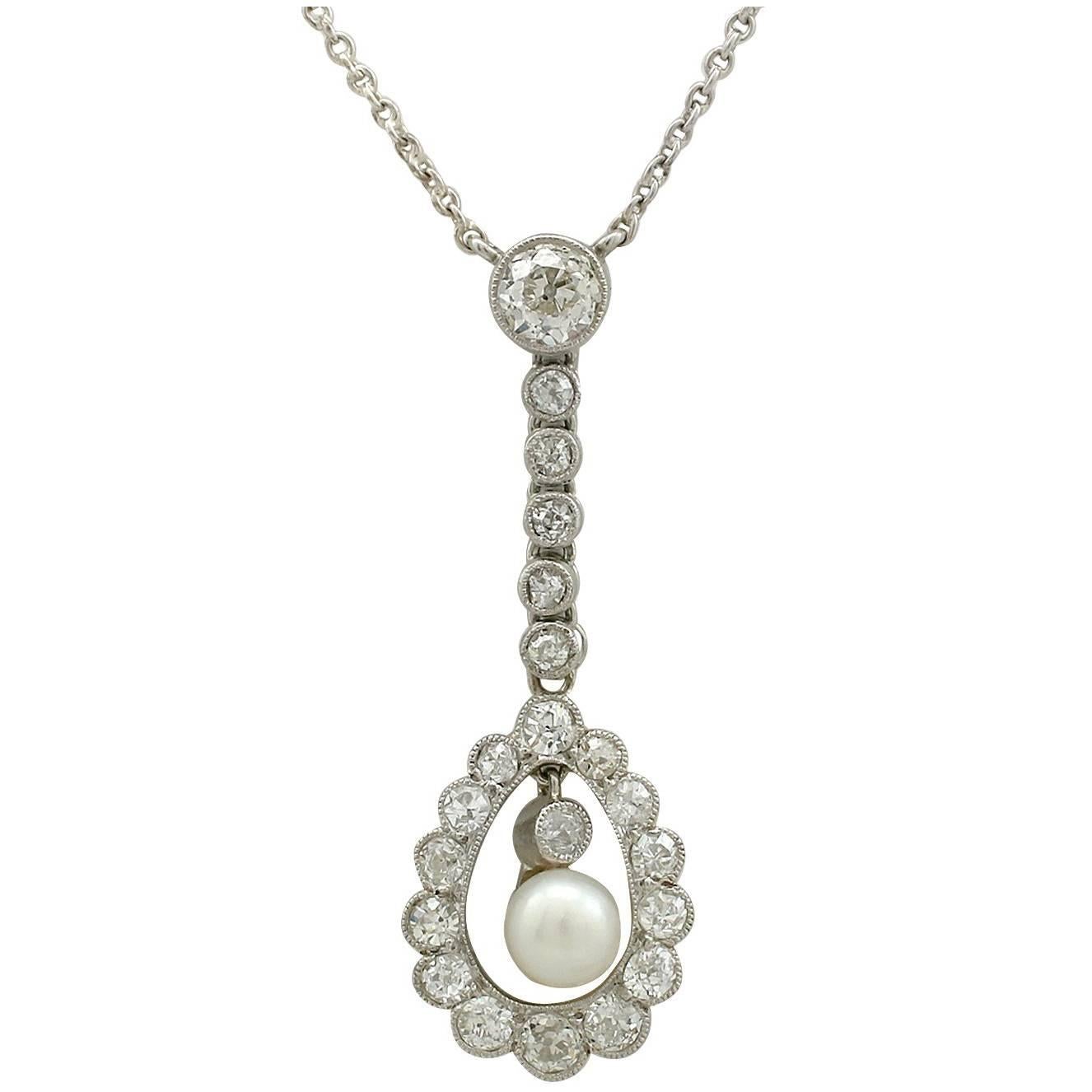 1910s 1.10 Carat Diamond Pearl and Platinum Necklace