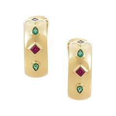 Cartier Precious Gemstone Gold Huggie Clip-On Earrings