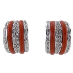 Vintage  White Diamonds, Red Corals, White Gold Clip-on Earrings