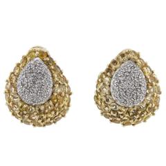  Diamonds Yellow Topaz Gold Clip-On Earrings