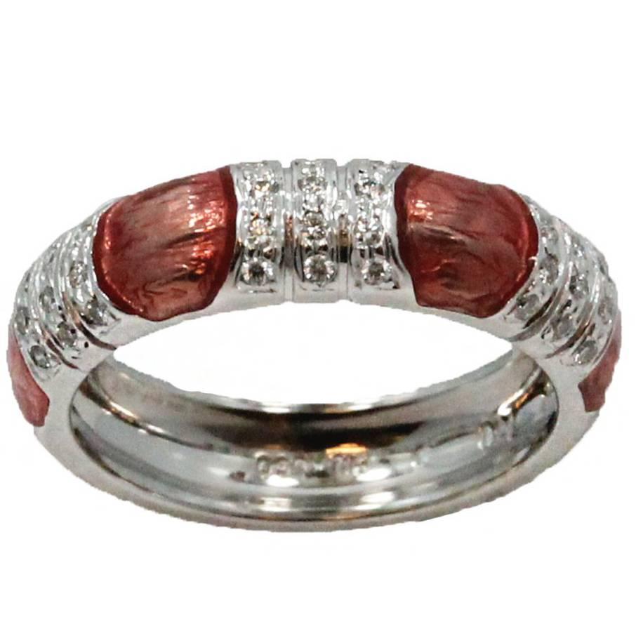 Hidalgo Ring with Pink Enamel and Diamonds For Sale