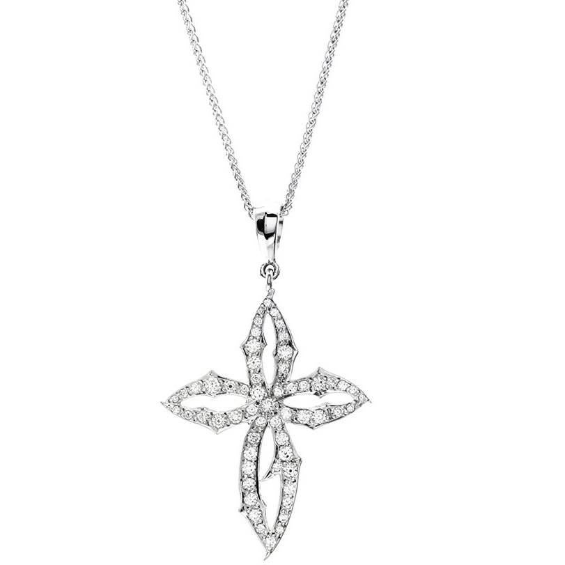 Stephen Webster Thorn Pave Diamond Cross Necklace in Gold For Sale