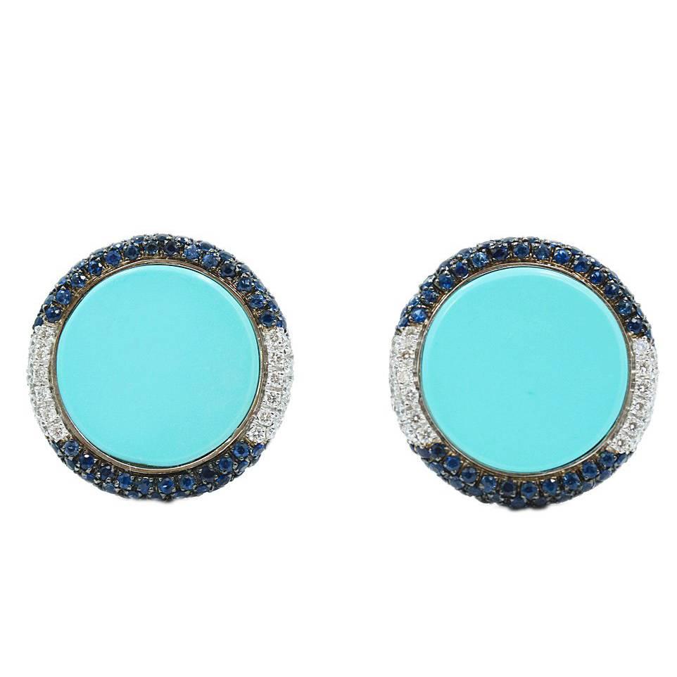 White Gold "Valente" Diamond Sapphire Turquoise Earrings For Sale