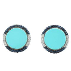 White Gold "Valente" Diamond Sapphire Turquoise Earrings