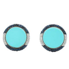 White Gold "Valente" Diamond Sapphire Turquoise Earrings 8