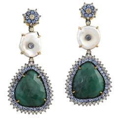 Emerald, Pearl Earring with Diamond and Tanzanite 8