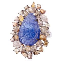 Carved Tanzanite Ring with Ice Diamonds 2