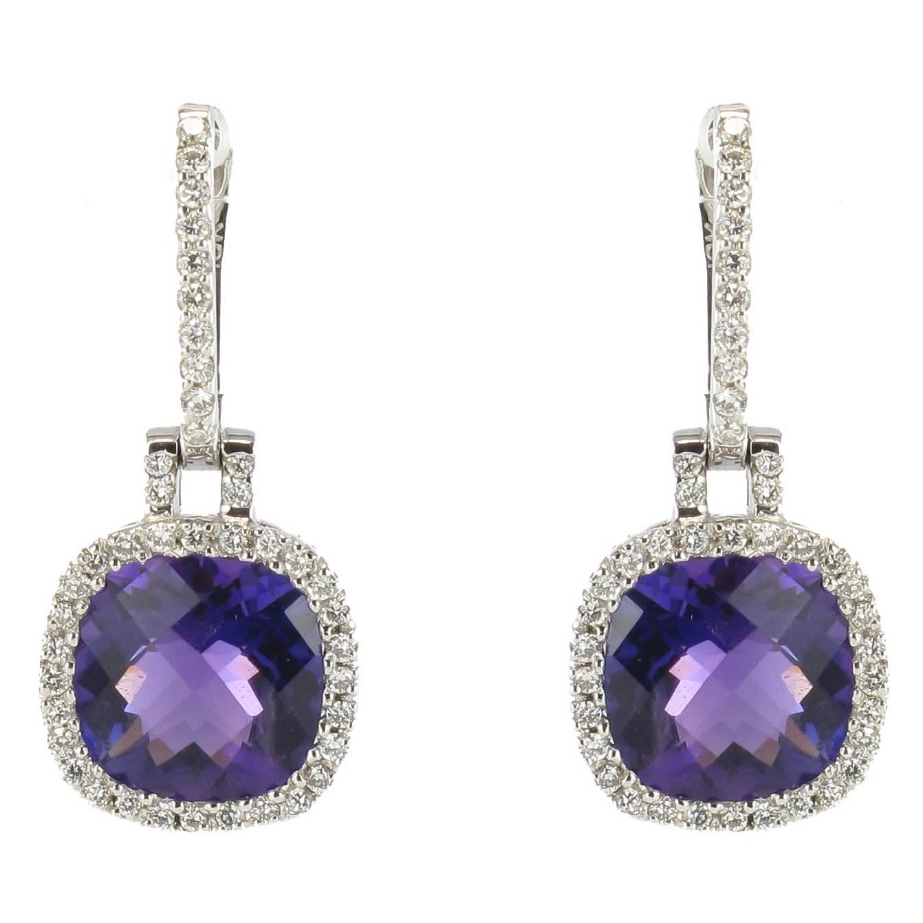 Amethyst and Diamond White Gold Drop Earrings