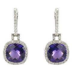 Amethyst and Diamond White Gold Drop Earrings