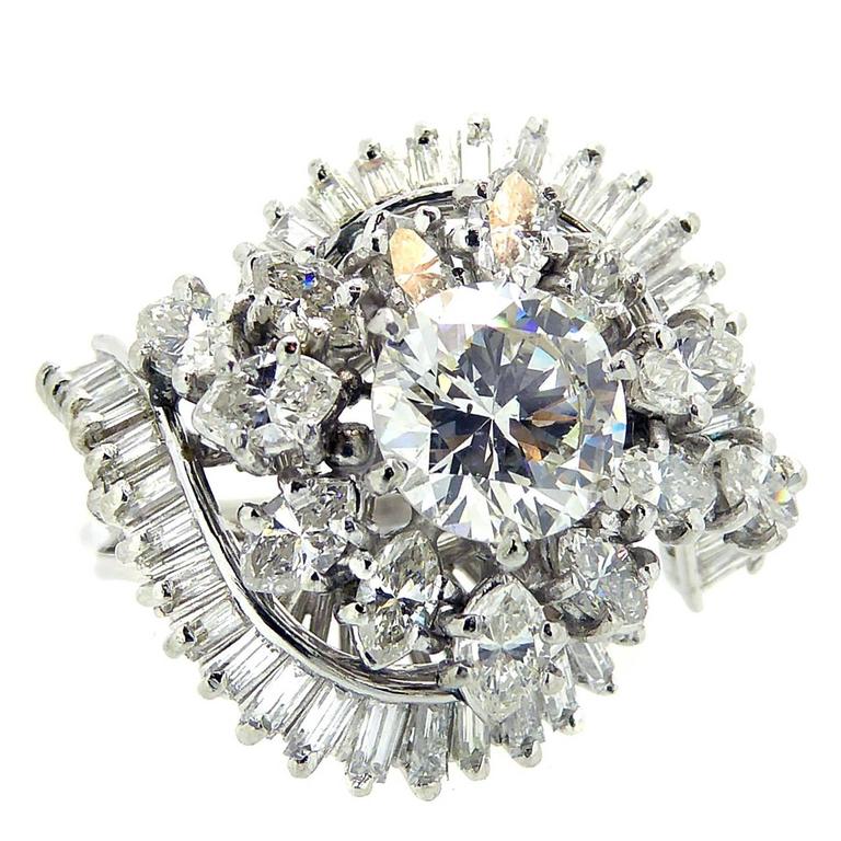 1960s 4.30 Carat Multi Diamond Platinum Retro Cocktail Ring For Sale at ...
