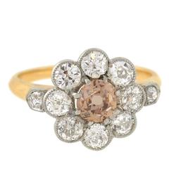 Edwardian 1.60 Total Carat Champagne Diamond Cluster Engagement Ring