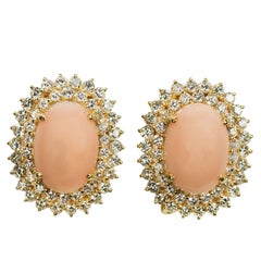 18 Karat Angel Skin Coral and Diamond Earrings