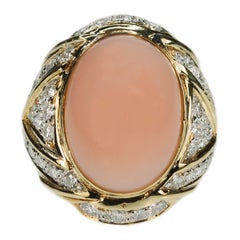 18 Karat Ange Skin Coral and Diamond Ring
