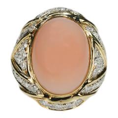18 Karat Ange Skin Coral and Diamond Ring 11