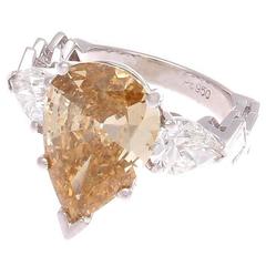 GIA 3.72 Carat Fancy Colored Pear Shaped Diamond Platinum Engagement Ring 9