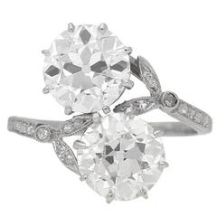 Antique Diamond Two Stone Cross over Engagement Ring, circa 1915 1